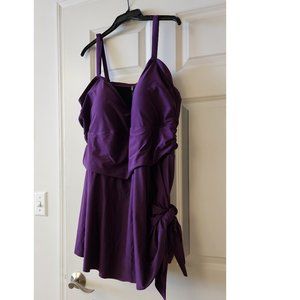 Torrid Purple Flirt Swim Collection Bandeau Asymmetrical Hem Bathing Suit Dress